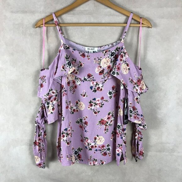 One Hart Juniors' Purple Floral Cold-Shoulder Top NWT XS - Picture 2 of 6